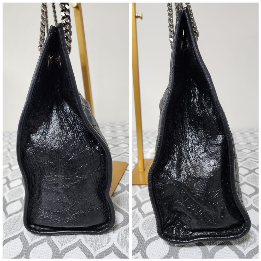 Saint Laurent Crinkled Calfskin Matelasse Monogram Large Niki Shopper Tote Black - Picture 9 of 15